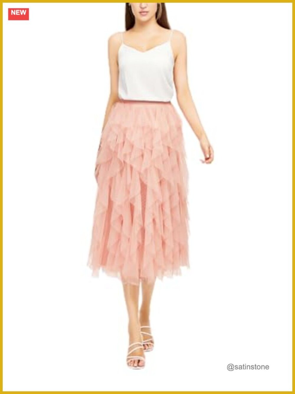 Polka Dot Cascading Tiered Ruffle Tulle Skirt Tea Length